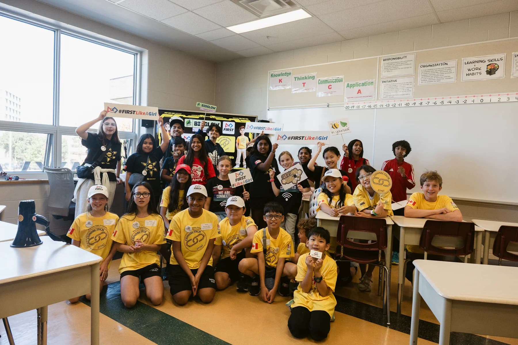 ConnecTech and workshop participants celebrating FIRSTLikeAGirl at the FLL kickoff